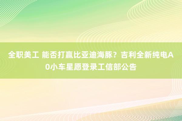 全职美工 能否打赢比亚迪海豚？吉利全新纯电A0小车星愿登录工信部公告